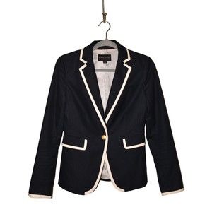 BANANA REPUBLIC $99 Structured Stretch Cotton Blazer Navy w/ White Trim Size 2